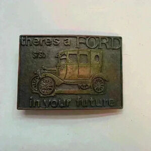 Vintage FORD Model T "There's a Ford in your Future" Solid Brass Belt Buckle